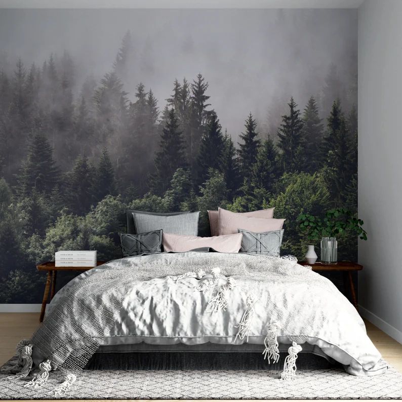 Forest Wallpaper Nature Wall Mural Peel and Stick Self Adhesive Foggy Forest Mural Living Room | Etsy (US)