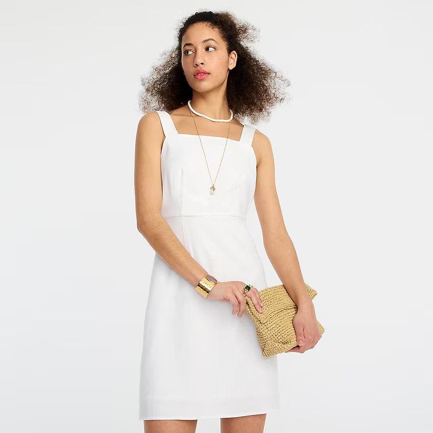 Squareneck A-line dress in stretch linen | J. Crew US