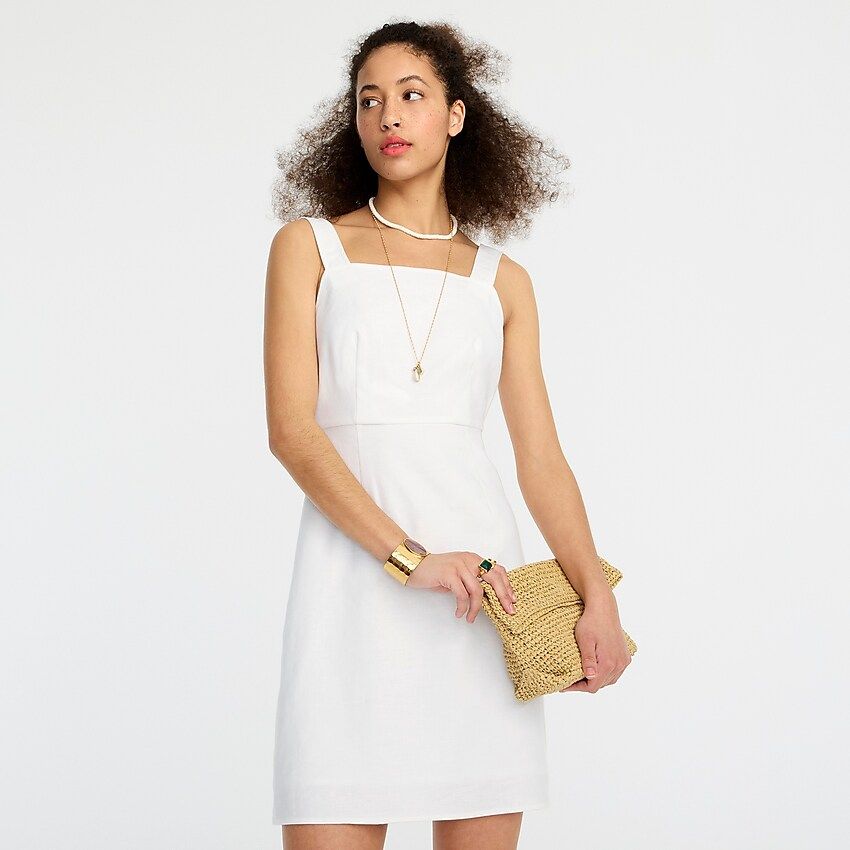 Squareneck A-line dress in stretch linen | J.Crew US