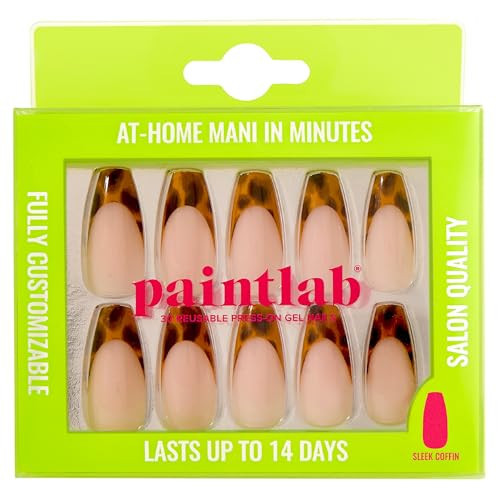 PaintLab Tortoise Shell Press On Nails, Sleek Coffin Square, 30ct | Amazon (US)