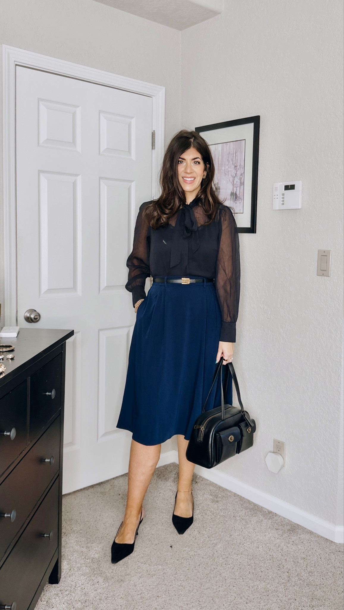 Wha I wore to work
Medium tall bow top
Medium full skirt 
Medium belt 

#LTKTall #LTKWorkwear #LTKMidsize