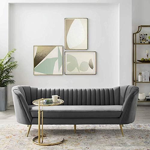 Modway Opportunity Channel Tufted Curved Back Upholstered Performance Velvet Sofa in Gray | Amazon (US)