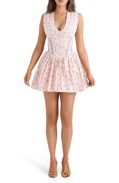 HOUSE OF CB Carmel Floral Print Minidress in Pink at Nordstrom, Size Small A | Nordstrom