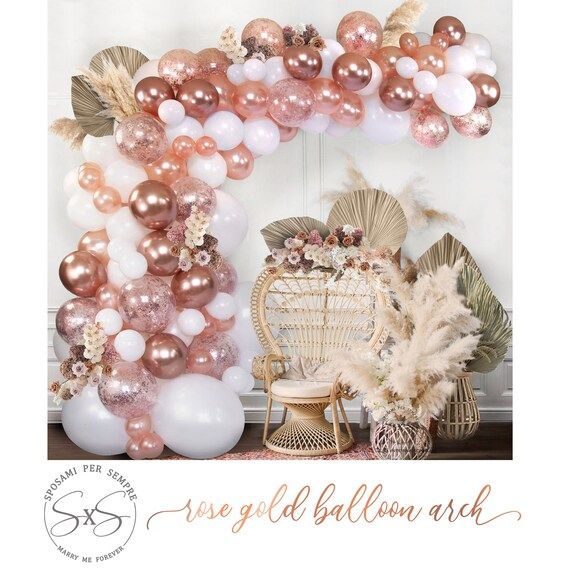 Balloon Arch Garland Kit| Rose Gold Chrome Balloons, White and Confetti Balloons | Bridal Shower,... | Etsy (US)