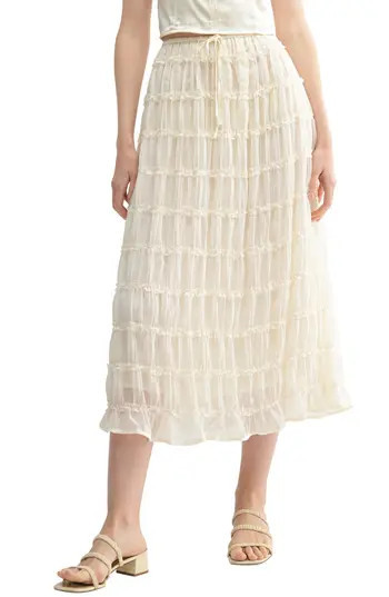 Lush Ruffle Tiered Midi Skirt in Cream at Nordstrom Rack, Size Medium | Nordstrom Rack