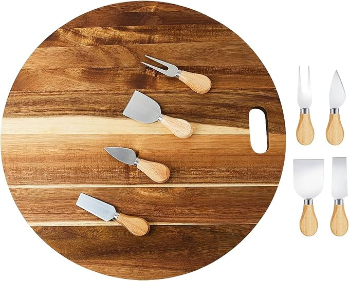 Sieral 5 Pcs Round Charcuterie Board and Knife Set Include 19 Inch Cutting Board Acacia Wood and ... | Amazon (US)