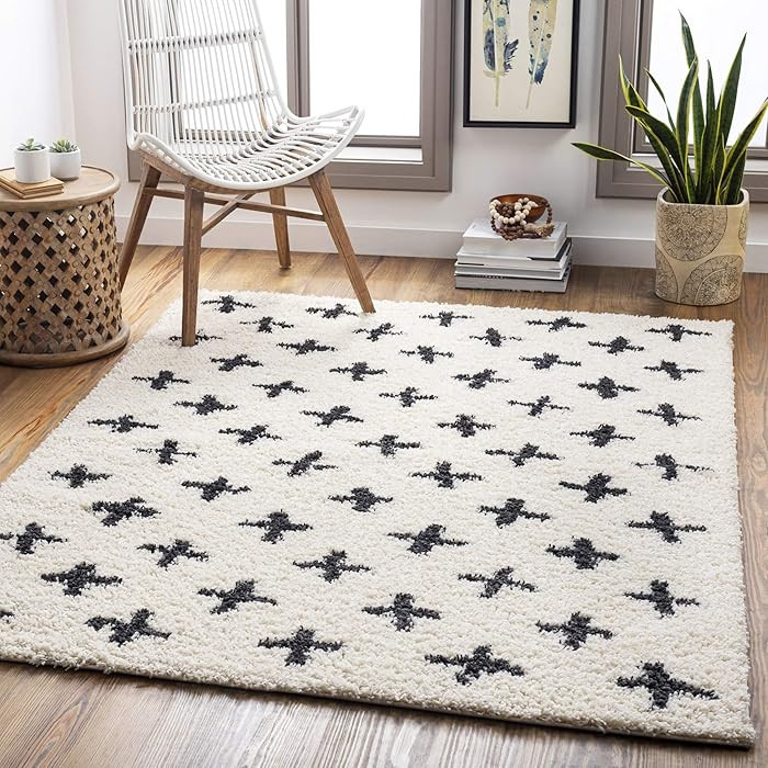 Livabliss Area Rugs - 5x7 Soft Mora Moroccan Boho Black Cream Shag Rug for Living Room Bedroom - ... | Amazon (US)