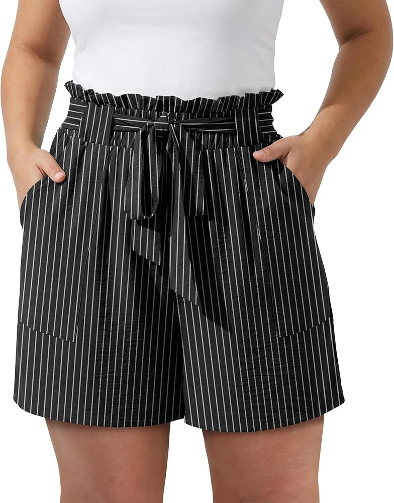 OLRIK Womens Plus Size Shorts High Waisted ElasticTie Knot Casual Summer Comfy Flowy Beach Shorts... | Amazon (US)