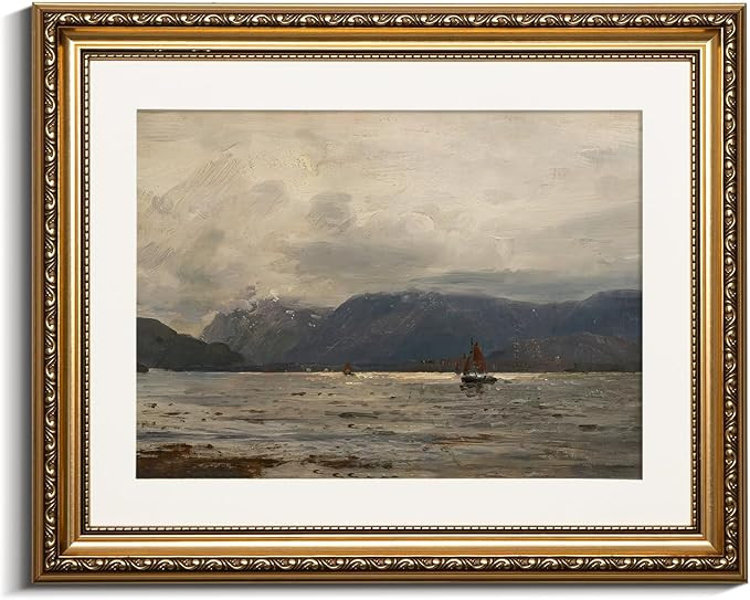 VIYYIEA Vintage Gold Framed Wall Art, Mountain Landscape Paintings Living Room Coastal Decor, Can... | Amazon (US)