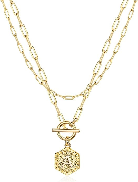 M MOOHAM Layered Gold Initial Necklaces for Women, 14K Gold Plated Paperclip Chain Layered Neckla... | Amazon (US)