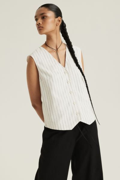 Linen-blend Suit Vest - Cream/pinstriped - Ladies | H&M US | H&M (US + CA)