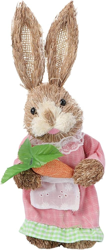 ABOOFAN Easter Rabbit Statue Standing Bunny Sisal Bunny Rabbit Rustic Hand- Woven Straw Animal Fi... | Amazon (US)