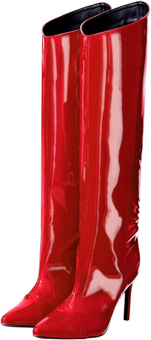 Shoe'N Tale Women's Knee High Boots Pointed Toe Stiletto High Heel Metallic Party Dressy Slip-on ... | Amazon (US)