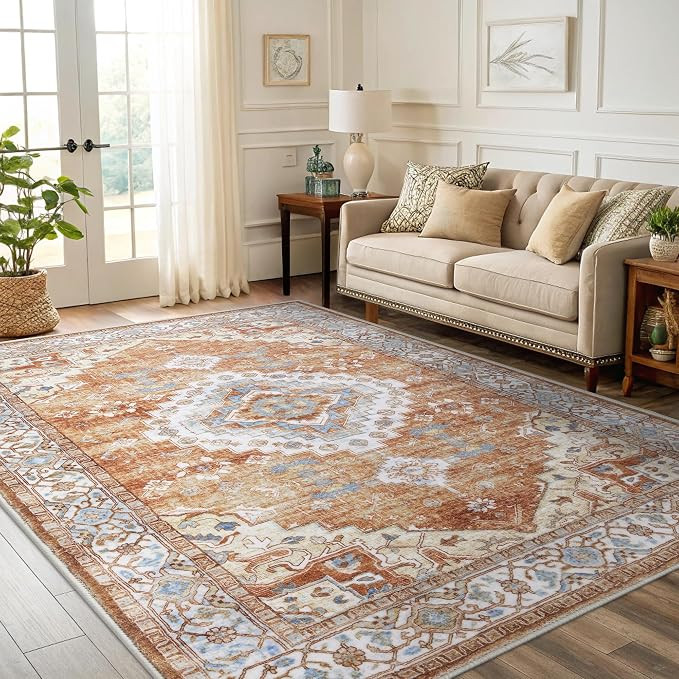 Smiry Area Rugs for Living Room Bedroom, Machine Washable 6x9 Vintage Rug, Soft Plush Bedside Flo... | Amazon (US)