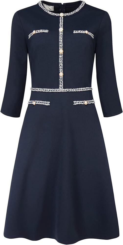 Women's 3/4 Sleeve A-Line Dress 2024 Elegant Tweed Office Church Dresses | Amazon (US)