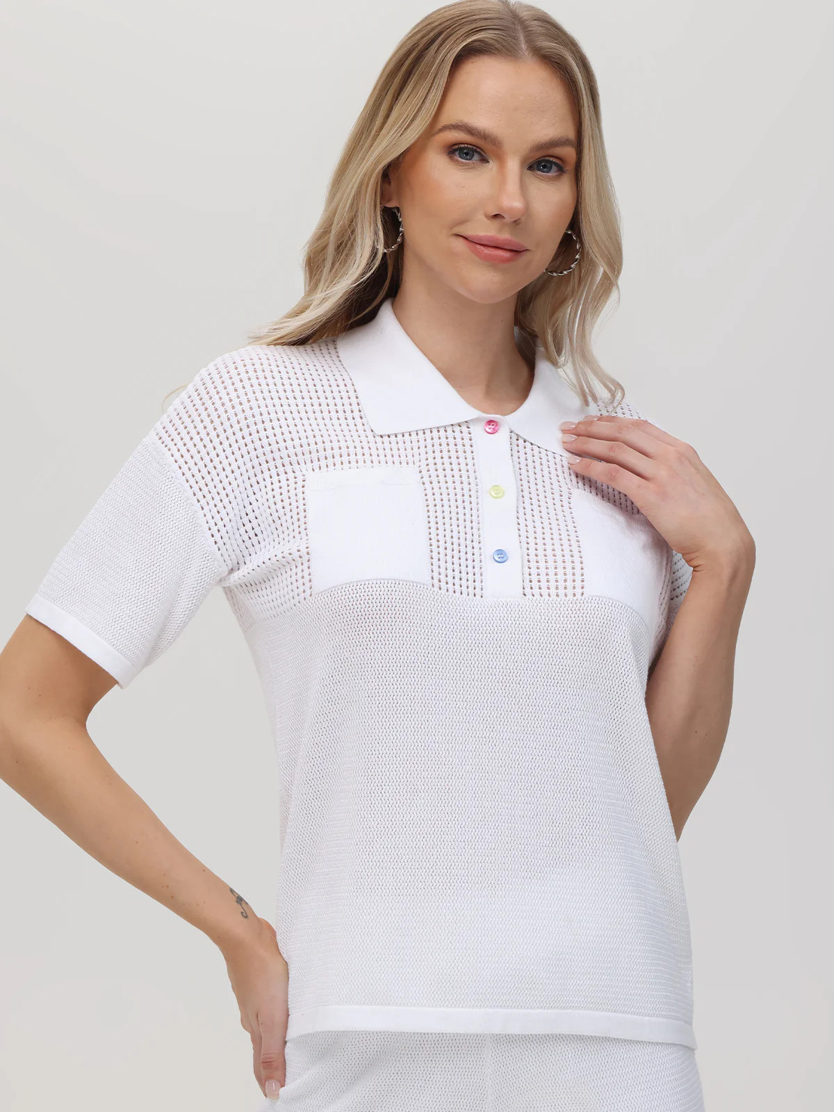 Kaylyn: Pointelle Pocket Polo Sweater | 525 America