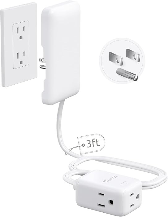3FT Flat Extension Cord with Outlet Cover, Flat Plug Outlet Extender, White | Amazon (US)