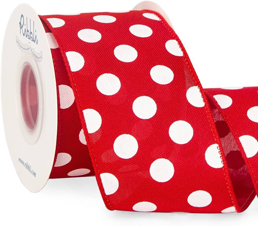 Ribbli Red and White Polka Dot Wired Ribbon, 2-1/2 Inch x 10 Yard, Red Burlap Ribbon for Craft, W... | Amazon (US)