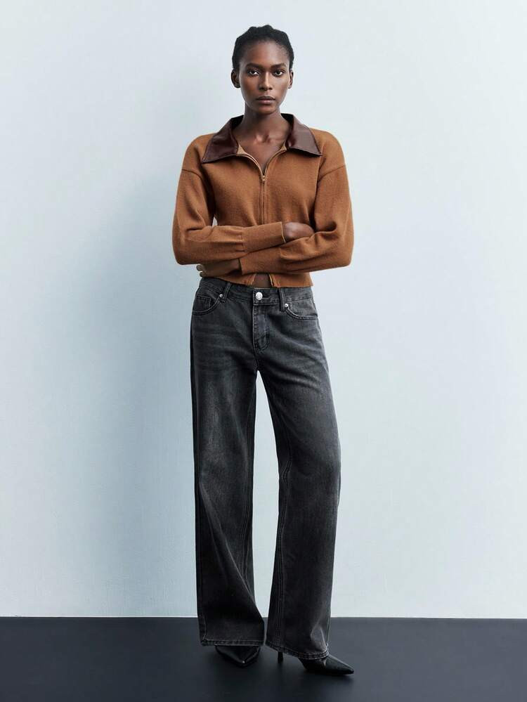 Maija Women's Turndown Collar Zipper Front Dolman Cardigan | SHEIN