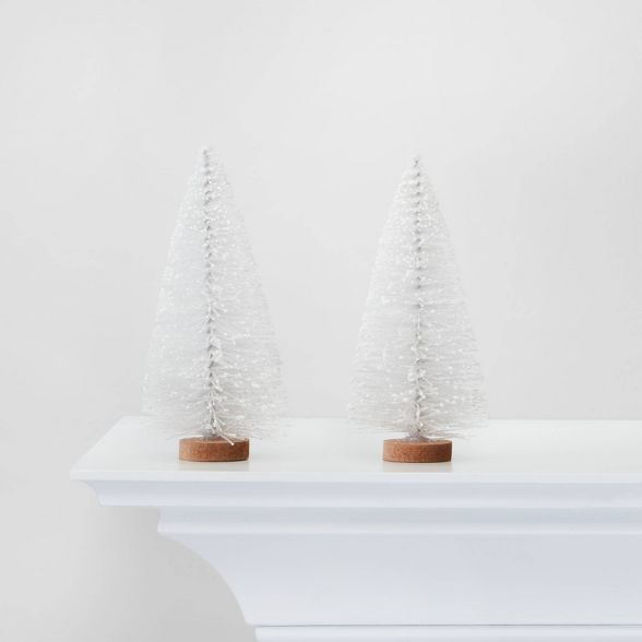 2pc Bottle Brush Trees Decorative Figurine White - Wondershop™ | Target
