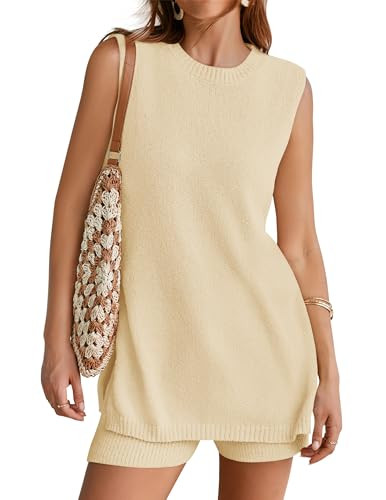 ZESICA Women's Summer Two Piece Knit Outfits 2024 Casual Trendy Tank and Shorts Lounge Sets | Amazon (US)