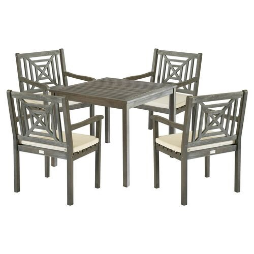 Frances 7-Pc Rectangular Dining Set, Black/White Welt | One Kings Lane