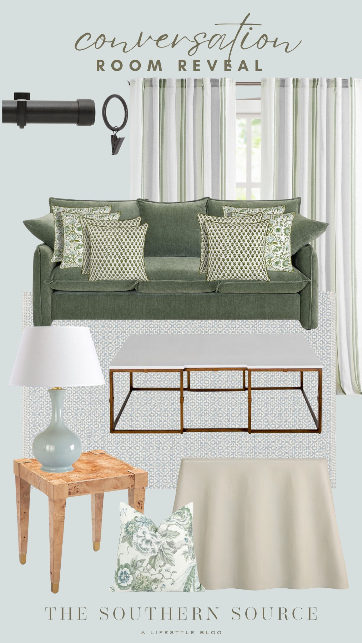 The perfect mix of high and low for this conversation room / living room at our home! I’ve been really happy with this Amazon velvet green sofa. I replaced the back pillow inserts with my fave down alternative ones from Amazon. Instantly elevated the look and feel! Love the flange stitching on it! So easy to assemble and under $600! Amazon curtains, Burl wood side tables and throw pillows. Mixed with other designer furniture from Ballard and gabby! 

#LTKHome #LTKStyleTip