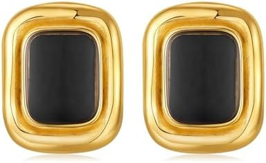 Chunky Gold Earrings Vintage Square Earrings Women Black and Gold Statement Earrings 18K Gold Stu... | Amazon (US)