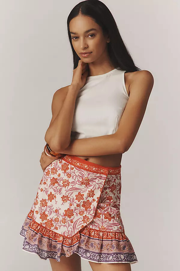 Farm Rio Printed Ruffle Mini Wrap Skirt | Anthropologie (US)