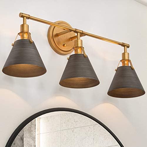 Farmhouse Bathroom Light Fixtures, 3-Light Black Vanity Lights for Bathroom with Gold Socket and Bru | Amazon (US)