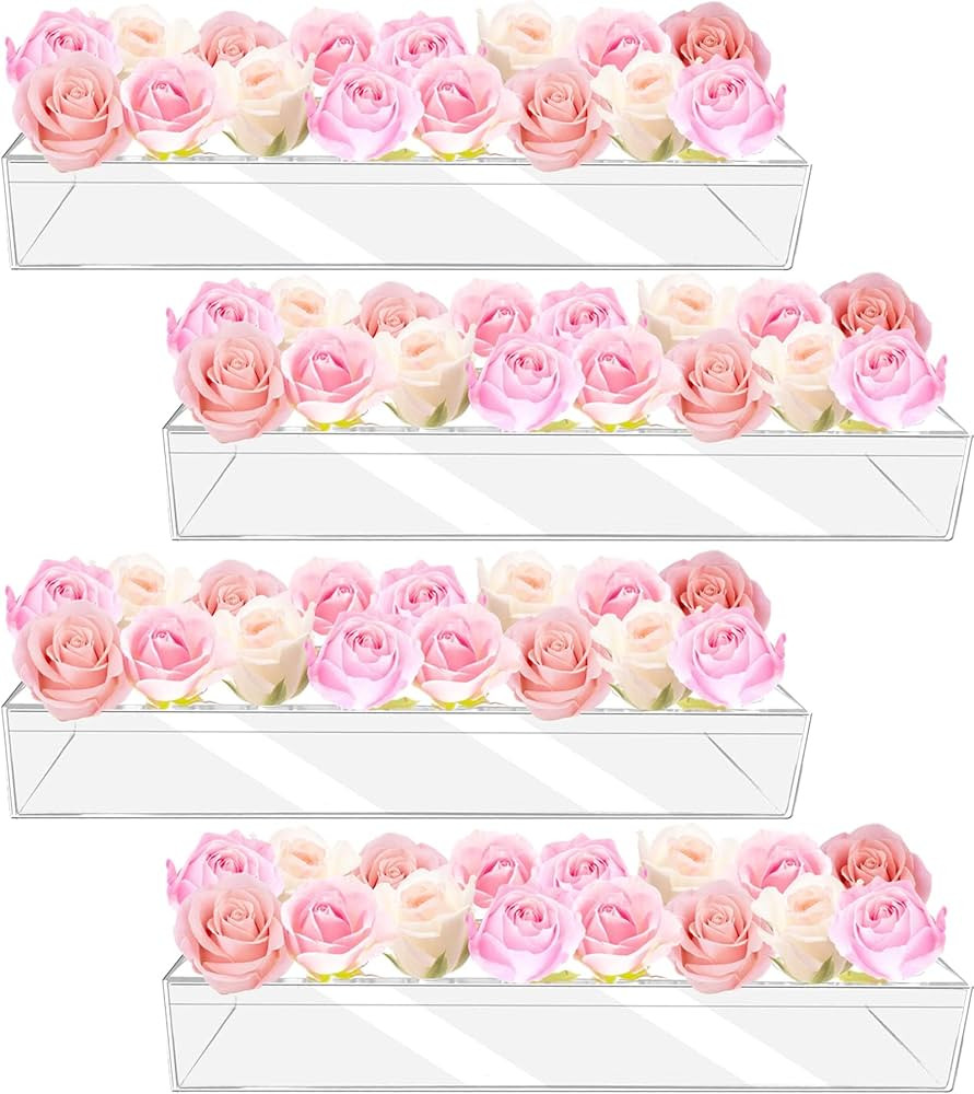 4Pcs Acrylic Flower Vase with 64 Holes,63 inch Decorative Long Clear Vase Modern,Rectangular Acry... | Amazon (US)