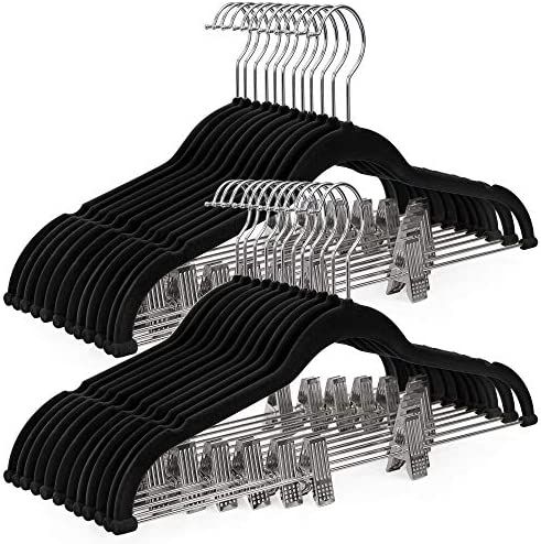 SONGMICS 30-Pack Pants Hangers, 16.7-Inch Long Velvet Hangers with Adjustable Clips, Non-Slip, Space | Amazon (US)