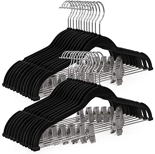 Click for more info about SONGMICS 30-Pack Pants Hangers, 16.7-Inch Long Velvet Hangers with Adjustable Clips, Non-Slip, Sp...