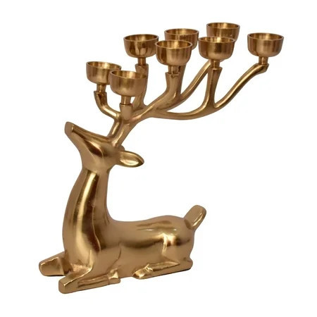 Cast Aluminum Sitting Reindeer Tealight Holder, Gold, 14", by My Texas House | Walmart (US)