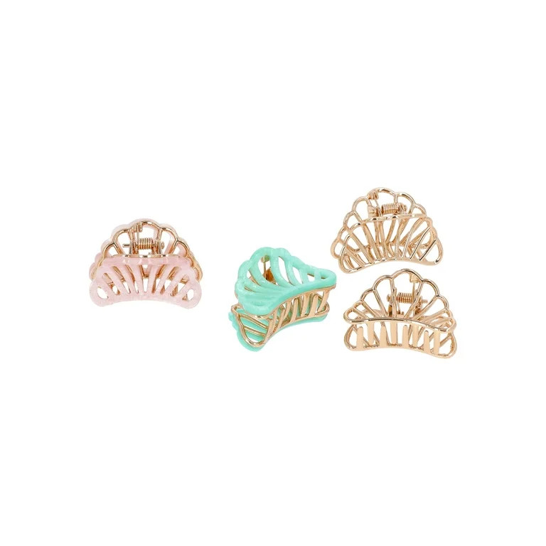 Time and Tru Women's Mixed Metal Shell Claw Clip Set, 4-Piece | Walmart (US)