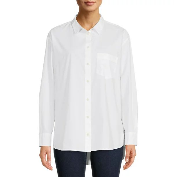 Time and Tru Women's White Button-Front Shirt - Walmart.com | Walmart (US)