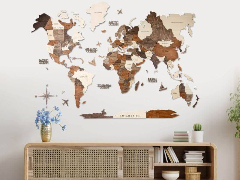 3D Wooden World Map Multicolor | Enjoythewood