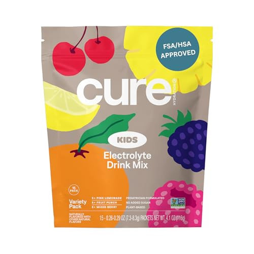 Cure Hydration - Kids Electrolyte Drink Mix | Plant-Based Pediatrician Formulated Rehydration | No Added Sugar, FSA-HSA, Non-GMO, Gluten-Free, No Artificial Flavors | 15 Packets - Variety Pack | Amazon (US)