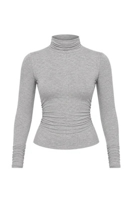REIA Grey Soft Touch Polo Neck Top | Noughts and Kisses