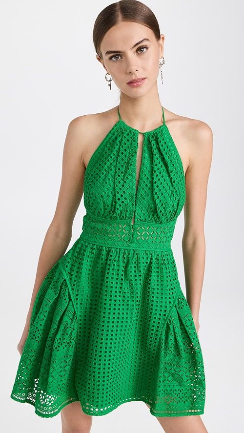 Green Cotton Broderie Anglaise Mini Dress | Shopbop