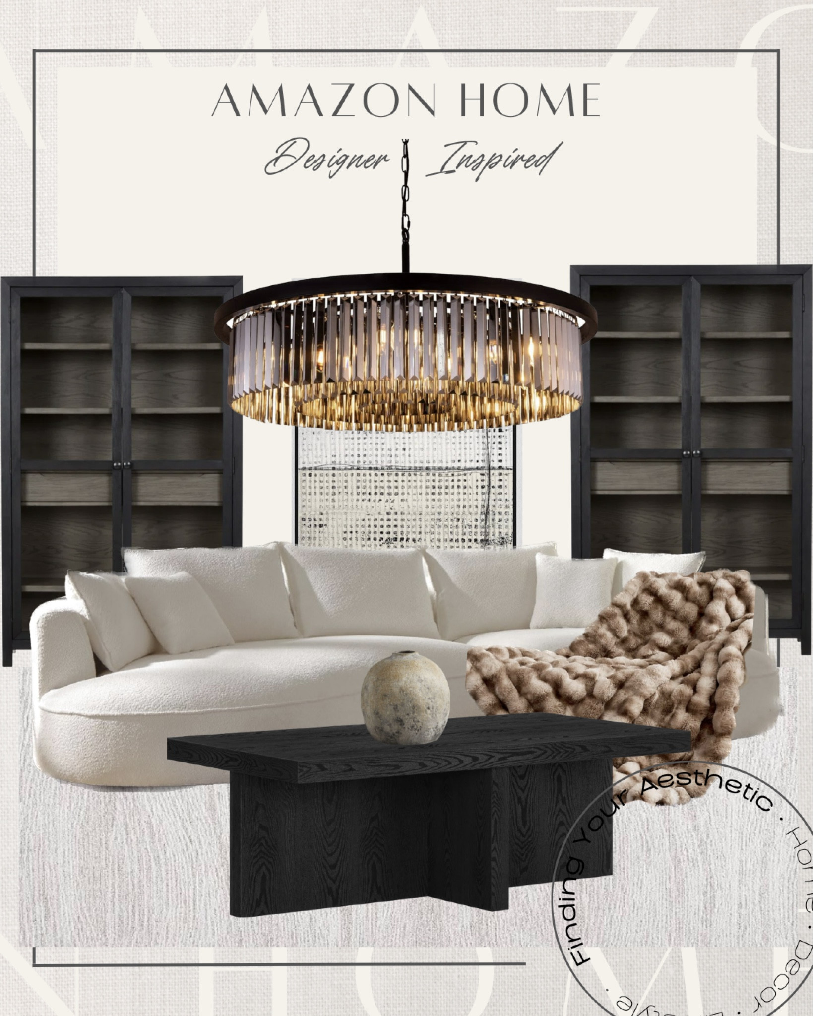 Amazon home designer inspired finds - these living room furniture pieces remind me so much of a restoration hardware style living room 😍

Modern sofa curved // boucle sofa // RH inspired couch // square coffee table // organic modern vase // organic modern decor // faux fur throw // round chandelier modern // chandelier dining // chandelier living room // crystal chandelier // RH chandelier dupe // black display cabinets glass doors // storage cabinets // modern wall art // neutral home // modern home // look for less home

#LTKhome #LTKMostLoved #LTKsalealert