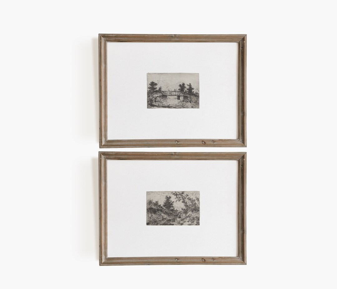 Vintage Etching Drawing PRINTABLE. Set of 2 Antique Neutral Prints. Minimalist Landscape Sketch. ... | Etsy (US)