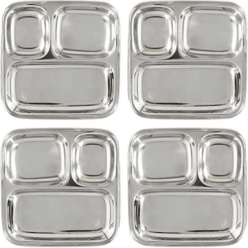 Stainless Steel Divided Plates/Compartment Trays (4-Pack); 9.8 x 8.1 Inches Oblong 3-Section Mini Me | Amazon (US)