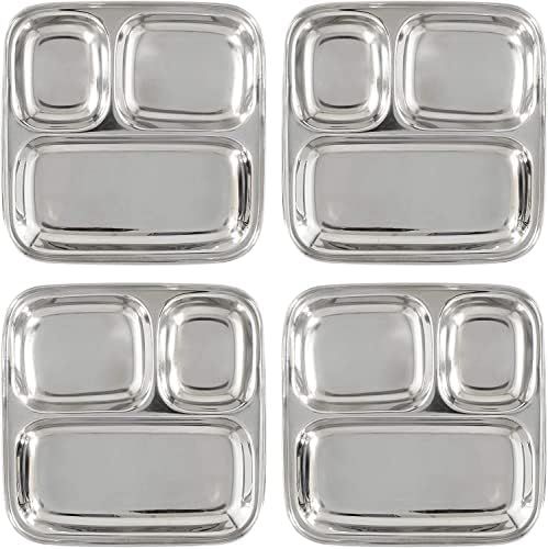 Stainless Steel Divided Plates/Compartment Trays (4-Pack); 9.8 x 8.1 Inches Oblong 3-Section Mini Me | Amazon (US)