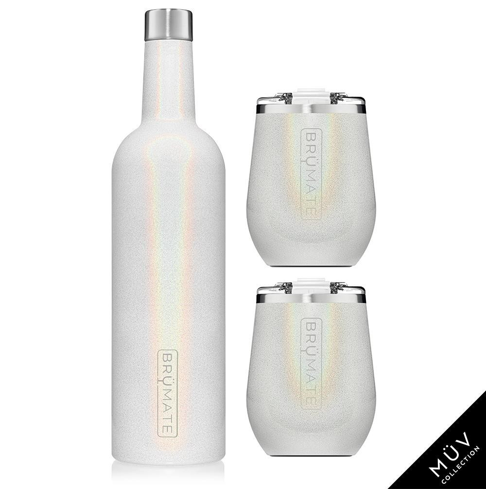 Winesulator + 2 Uncork'd XL Wine Tumblers/Lids | Glitter White MÜV | BruMate