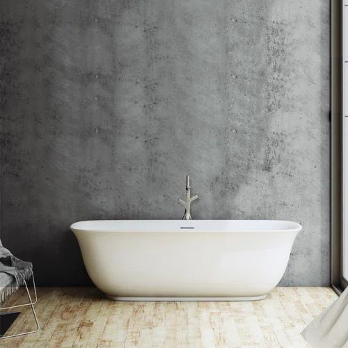 N660BBR 59" Streamline Freestanding Soaking Acrylic Bathtub With Drain and Bamboo Tray | Wayfair North America