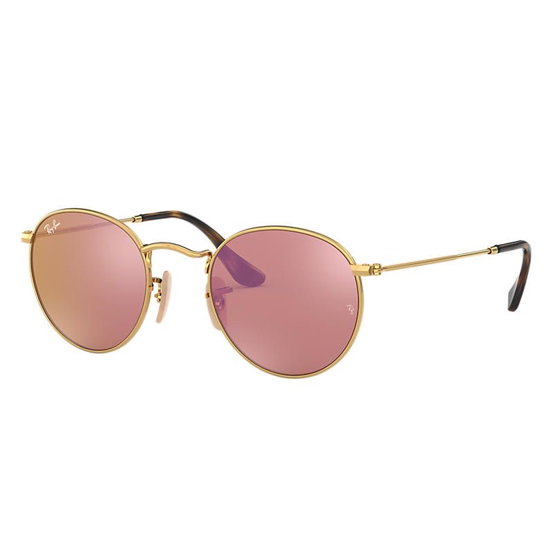 Ray-Ban Round Flat Gold Sunglasses, Pink Lenses - Rb3447n | Ray-Ban (US)