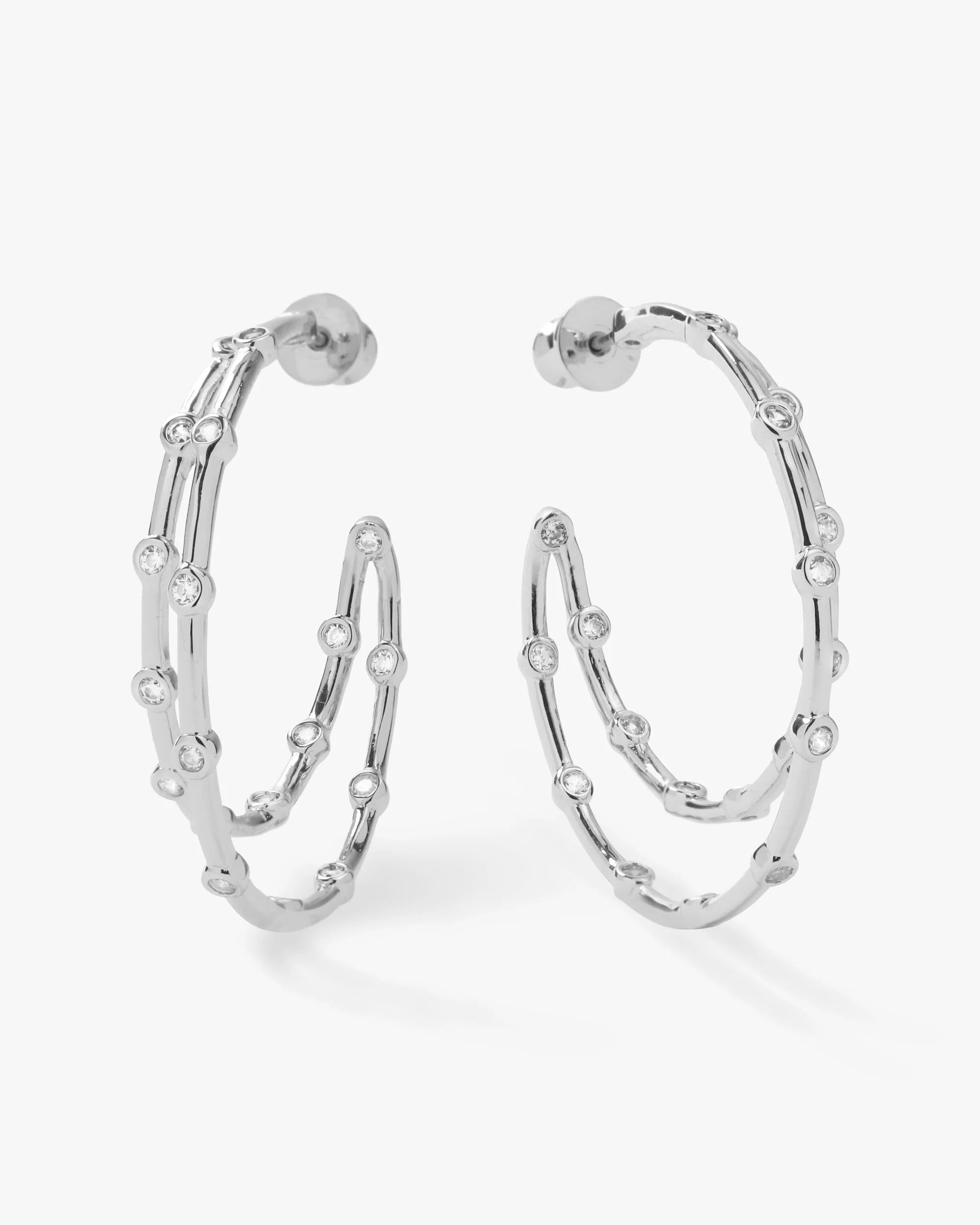 Big Ass Doubled Hoops 1.5" - Silver|White Diamondettes | Melinda Maria