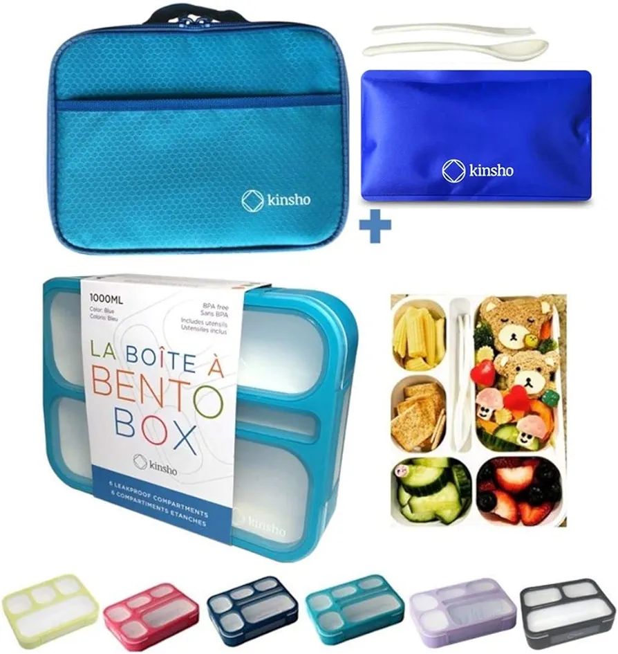 Bento-Box with Bag and Ice Pack Set. Lunch Boxes Snack Containers for Kids Boys Girls Adults. 6 C... | Amazon (US)