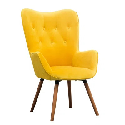 Yellow Velvet Armchair With Solid Wood Legs For A Luxurious Feel Silky Button Back Accent Chair Frame | Wayfair North America